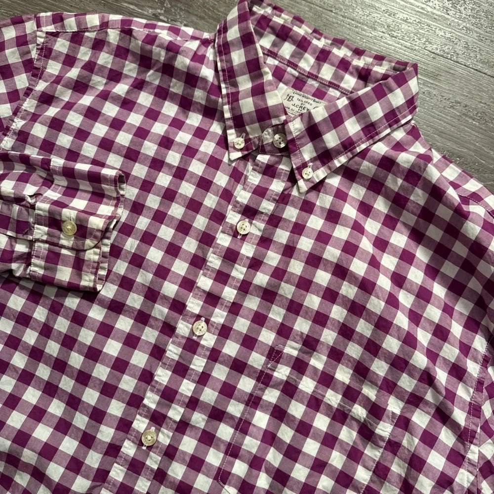 J Crew Shirt Mens L Purple Gingham Check Cotton Tailored Lightweight Classiccore